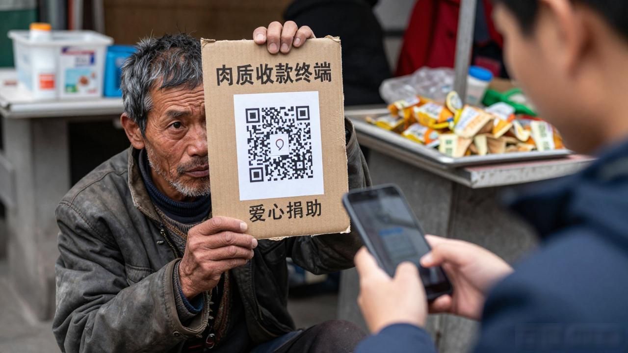 乞丐使用数字货币_街头扫码捐赠加密货币真相_华强北摆摊见闻比特币乞讨者